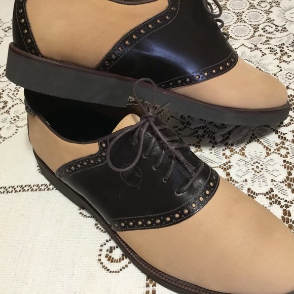Men's Rockabilly Saddle Oxfords Leather Shoes Black/Tan Brown Size 10.5 NEW - Picture 7 of 10